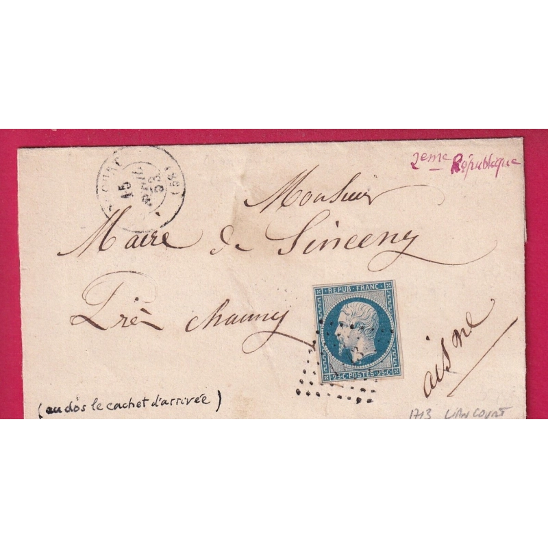N°10 PC 1713 LIANCOURT OISE POUR SINCENY AISNE LETTRE