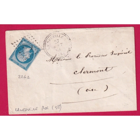 N°14 PC 2261 LA NEUVILLE ROI OISE CAD TYPE 22 POUR CLERMONT DE L'OISE LETTRE COVER