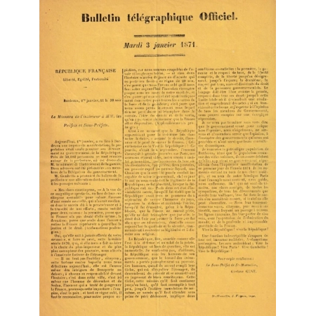 BULLETIN TELEGRAPHIQUE BORDEAUX LE 3 JANVIER 1871 ST MARCELLIN ISERE LETTRE COVER