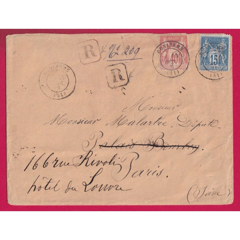 N°94 90 RECOMMANDE DUNIERES HAUTE LOIRE POUR PARIS LETTRE COVER