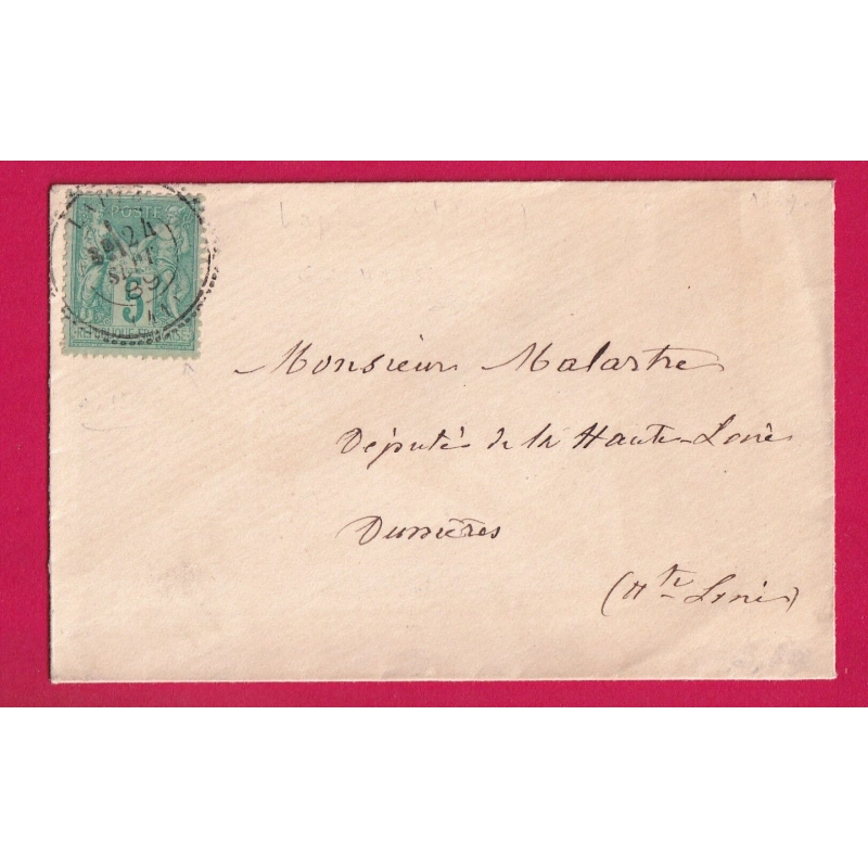 N°75 CAD TYPE 24 LAPTE HAUTE LOIRE POUR DUNIERES LETTRE COVER