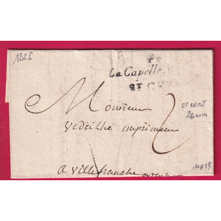 DOUBLE CURSIVE 44 LA CAPELLE MARIVAL ST CERE LOT POUR VILLEFRANCHE DE ROUERGUE AVEYRON 1826 INDICE 19 LETTRE