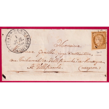 N°1 PC 3610 CAD TYPE 13 VILLEFRANCHE DE ROUERGUE AVEYRON 1853 LETTRE