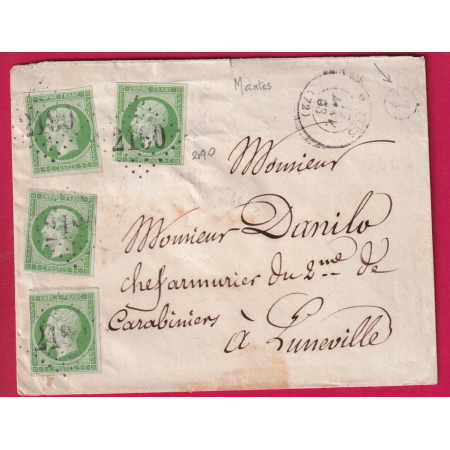 N°12 X4 GC 2190 MANTES SEINE ET OISE POUR LUNEVILLE MEURTHE ET MOSELLE 17 JANVIER 1863 LETTRE