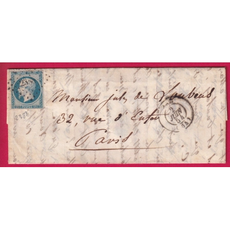 N°15 TB PC 2388 PAU BASSES PYRENEES POUR PARIS 2 JUIN 1854 LETTRE