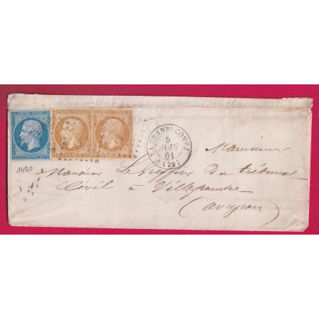 N°13 X2 + 14 PC 1430 LA GRANDE COMBE GARD 1861 POUR VILLEFRANCHE AVEYRON LETTRE