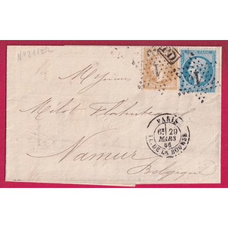 N°21 22 PARIS ETOILE 1 PD SUR TIMBRE POUR NAMUR BELGIQUE LETTRE