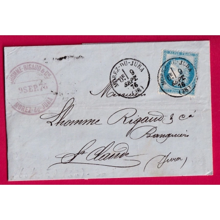N°60 CAD TYPE 16 MOREZ DU JURA POUR ST CLAUDE 9 SEPT 1876 LETTRE