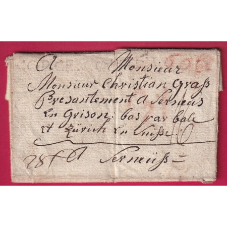 MARQUE CORCE CORTE CORSE LENAIN N°1 TAXE 16 + 2 TAXES SUISSE 35 ET 60 RRRR POUR ZURICH 1787 LETTRE