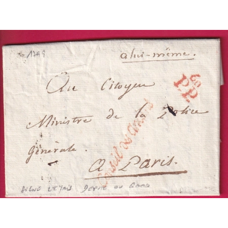FRANCHISE CONSEIL DES ANCIENS + 60PP EN ROUGE 1799 POUR PARIS SIGNE LEYRIS DEPUTE DU GARD LETTRE