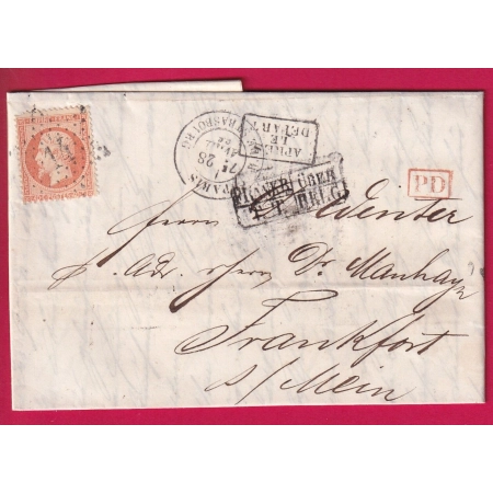 N°23 PARIS ETOILE 14 R DE STRASBOURG CACHET ENTREE FRANKFURT UBER BELGIUM TT 1866 LETTRE