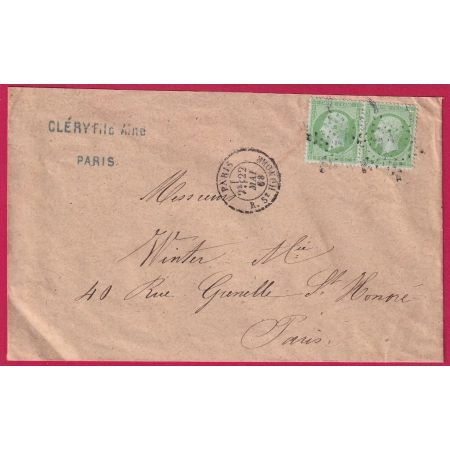 N°20 PAIRE PARIS ETOILE 11 R ST HONORE POUR PARIS 1868 LETTRE