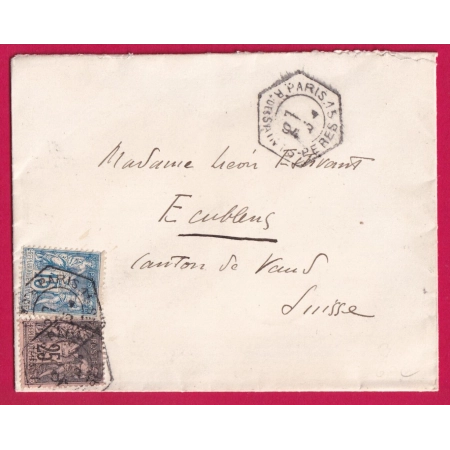 N°90 97 LEVEE EXCEPTIONNELLE PARIS 15 R DES SAINTS PERES 1894 POUR ECUBLENS SUISSE CANTON DE VAUD LETTRE