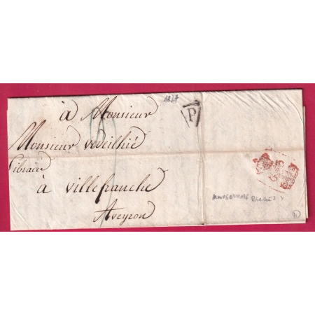 MONOGRAMME DE CHARLES X ROI DE FRANCE SUR MARQUE P DE PARIS 1827 POUR VILLEFRANCHE AVEYRON LETTRE