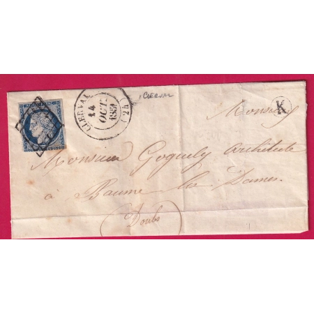 N°4 GRILLE CAD TYPE 14 CLERVAL DOUBS POUR BAUME LES DAMES BOITE RURALE K A IDENTIFIER LETTRE