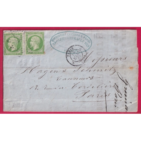 N°20 X2 PARIS ETOILE PLEINE PARIS 7 60 7 POUR PARIS 1863 LETTRE