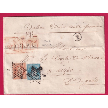 N°22 23 PARIS ETOILE 2 AVIS CHARGEMENT AU RECTO POUR UZES GARD 1866LETTRE
