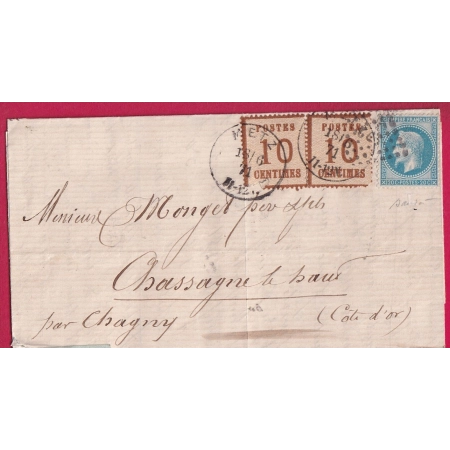 ALSACE LORRAINE MIXTE N°5 X2 + N°29 METZ MOSELLE LOSANGE AMBULANT POUR CHASSAGNE LE HAUT COTE D'OR SIGNE BAUDOT