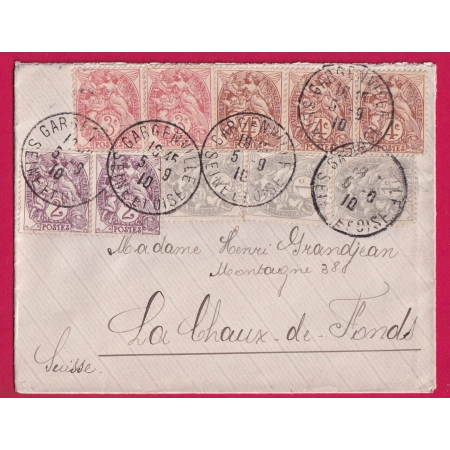 N°107 108 109 110 SEINE ET OISE 1910 GARGENVILLE POUR LA CHAUX DE FONDS SUISSE SUR LETTRE