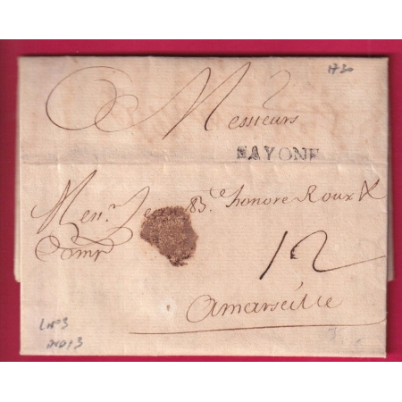 MARQUE BAYONNE BASSES PYRENEES 1730 LENAIN N°3 INDICE 13 POUR MARSEILLE LETTRE