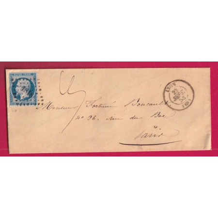 N°10 TB PC 1818 LYON RHONE POUR PARIS 1853 AU DOS ROUTE 10 LETTRE COVER