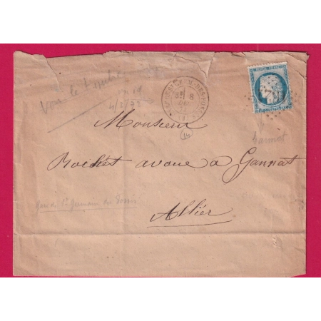 N°60 GARE DE ST GERMAIN DES FOSSES ALLIER TYPE 17 POUR GANNAT CONVOYEUR STATION AU DOS LETTRE