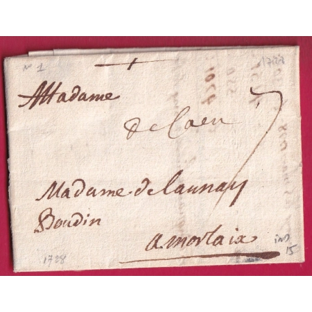 MARQUE MANUSCRIT DE CAEN 1728 CALVADOS LENAIN N°1A INDICE 15 POUR MORLAIX FINISTERE LETTRE COVER