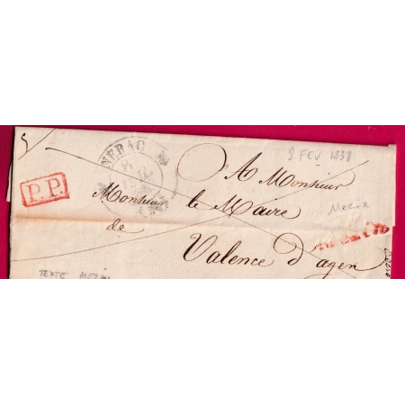 CURSIVE ROUGE 45 MEYZIN + PP LOT ET GARONNE TYPE 12 NERAC POUR VALENCE D'AGEN INDICE 16 LETTRE