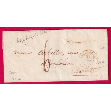 CURSIVE 41 LA CHAISE DIEU 40mm INDICE 16 HAUTE LOIRE 1842 T15 PAULHAGUET POUR CONFOLENS CHARENTE LETTRE COVER