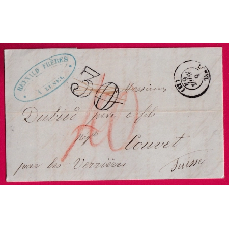 CAD TYPE 15 LUNEL HERAULT TAXE 30 ANNULE PAR TAXE 40 ROUGE SUISSE POUR COUVET LETTRE