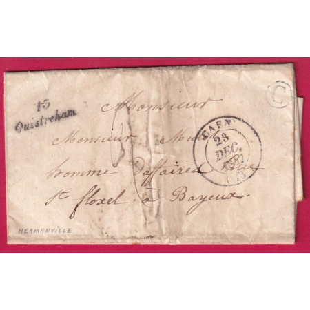CURSIVE 13 OUISTREHAM CALVADOS BOITE RURALE C HERMANVILLE CAD TYPE 14 CAEN POUR BAYEUX LETTRE