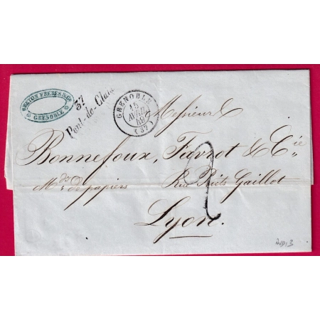 CURSIVE 37 PONT DE CLAIX ISERE 1849 POUR LYON RHONE INDICE 13 LETTRE
