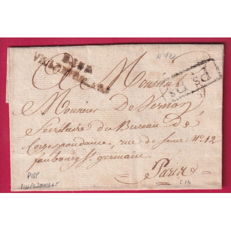 MARQUE P13P VILLERSBOCAGE CALVADOS 1814 POUR PARIS INDICE 14 LETTRE