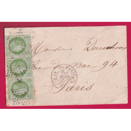 N°53 BANDE DE 3 PARIS ETOILE 5 POUR PARIS LETTRE LOCALE 1873