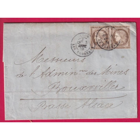 N°56 PAIRE CAD TYPE 17 LYON LES TERREAUX POUR BOUXWILLER BAS RHIN ALSACE LORRAINE ALLEMAGE DOUBLE PORT LETTRE