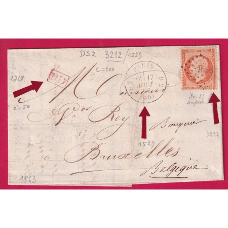 N°23 PARIS D2 60 D2 LOSANGE DS2 POUR BRUXELLES BELGIQUE LETTRE