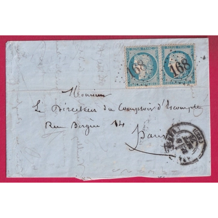 N°37 PAIRE DU 4 SEPTEMBRE 1871 ARMENTIERES NORD POUR PARIS DOUBLE PORT LETTRE