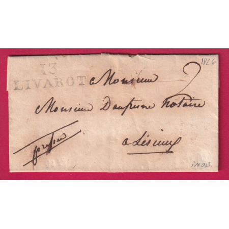 MARQUE 13 LIVAROT CALVADOS 1826 POUR LISIEUX INDICE 13 LETTRE