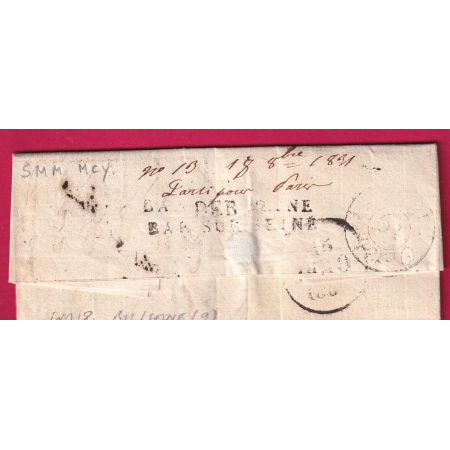 DEBOURSE DEB 9 BAR SUR SEINE AUBE INDICE 18 + MARQUE LINEAIRE BAR SUR SEINE 1831 DEPART CURSIVE LITRY CALVADOS LETTRE