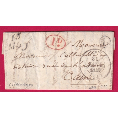 CURSIVE  13 MAY CALVADOS BOITE RURALE L CLINCHAMPS DECIME RURALE TAXE LOCALE 1 POUR CAEN LETTRE