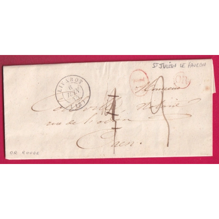 CAD TYPE 15 LIVAROT CALVADOS OR EN ROUGE ST JULIEN LE FAUCON DECIME RURAL 1845 LETTRE