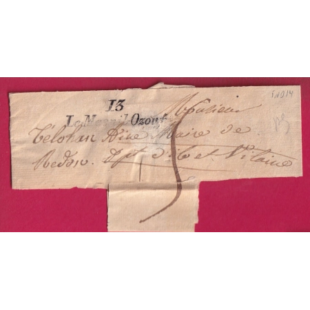 CURSIVE 13 LE MESNIL OZOUF 1831 CALVADOS SUR BANDE DE JOURNAL POUR REDON ILLE ET VILAINE INDICE 14 LETTRE
