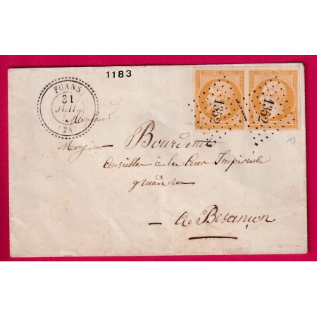 N°13 PAIRE PC 1352 FUANS DOUBS CAD TYPE 22 POUR BESANCON LETTRE