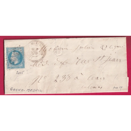 N°29 GC 2505 MONTPINCON CALVADOS CAD TYPE 22 BOITE RURALE D GRAND MESNIL POUR CAEN INDICE 14 LETTRE