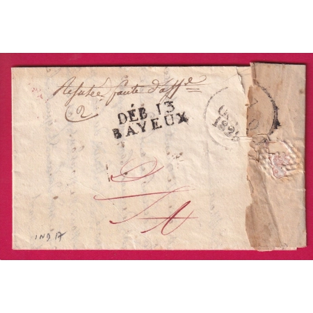 DEBOURSE DEB 13 BAYEUX CALVADOS 1829 INDICE 17 DEPART CAEN LETTRE
