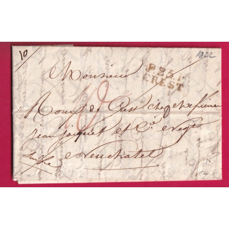 MARQUE P25P CREST DROME 1822 POUR NEUFCHATEL SUISSE LETTRE
