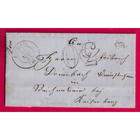 CAD TYPE 15 FERRETTE HAUT RHIN ACHEMINE DE SUISSE BOURG ? + OR POUR KAYSERSBERG LETTRE