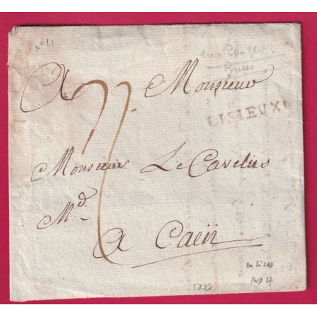 MARQUE LISIEUX CALVADOS NON SIGNALE EN ROUGE MEME DIMENSIONS QUE LENAIN N°4 1777 POUR CAEN LETTRE