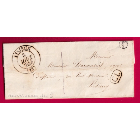 CAD TYPE 13 LISIEUX CALVADOS CL NOIR TAXE LOCALE 1 BOITE RURALE SUPPLEMENTAIRE F2 MESNIL EUDES LETTRE