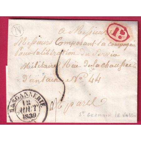 CAD TYPE 13 LANGANNERIE CALVADOS BOITE RURALE N ST GERMAIN LE VASSON POUR PARIS ROUTE 14 EN BLEU AU DOS LETTRE
